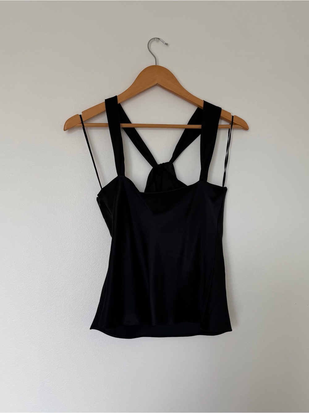 100% Silk satin Y2K black baby doll top low back twist top - Picture 3 of 5